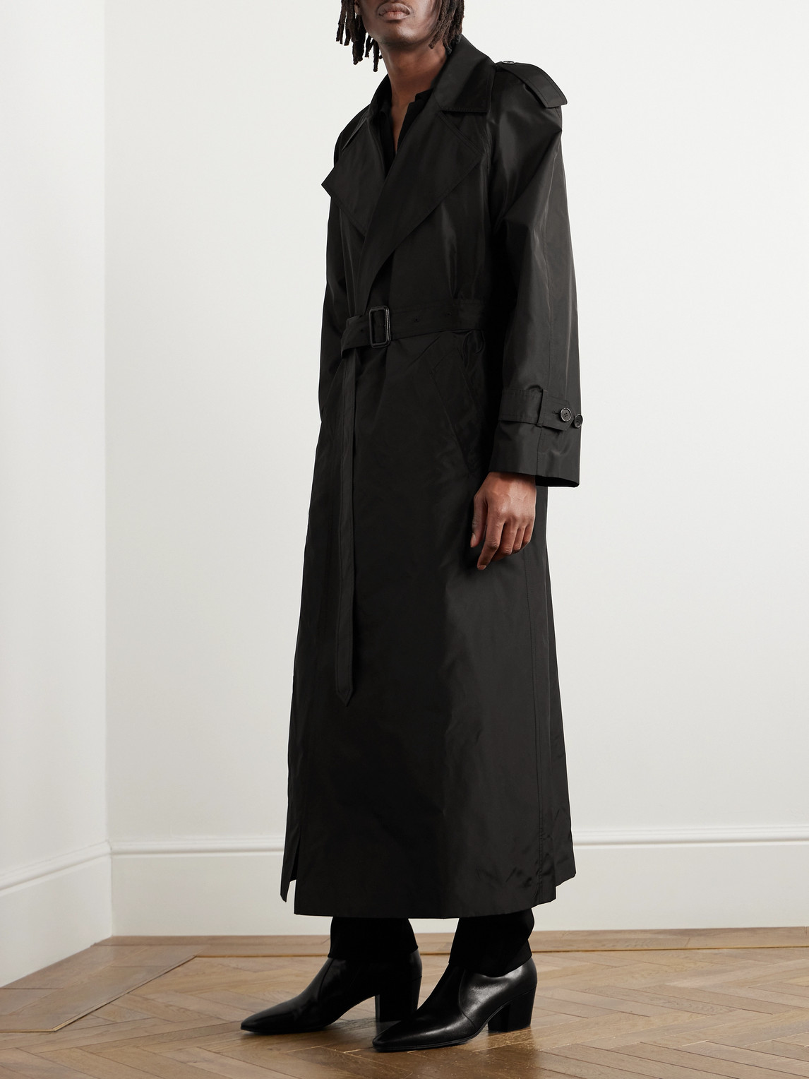 SAINT LAURENT Belted Silk-Satin Trench Coat Smart Closet