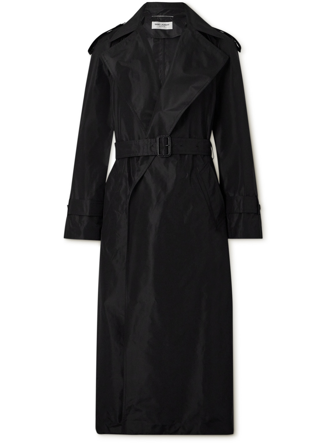 Saint Laurent Belted Silk-satin Trench Coat In Black