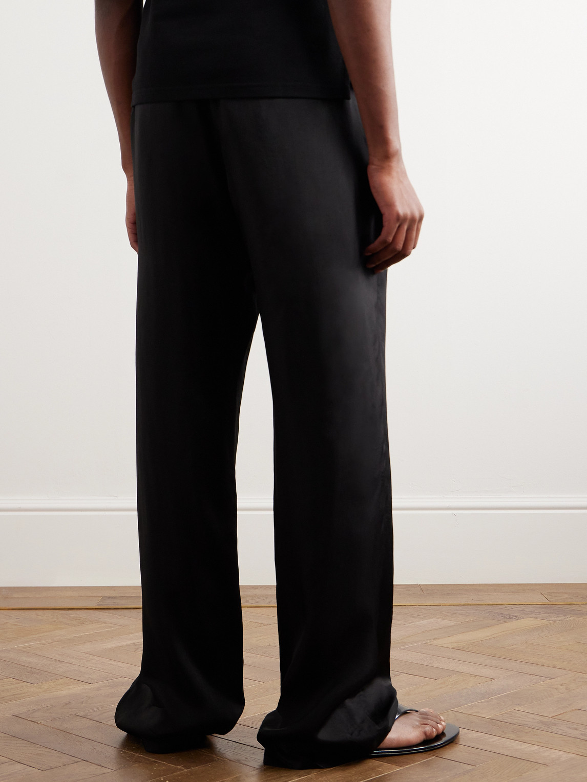 Shop Saint Laurent Straight-leg Satin-twill Trousers In Black