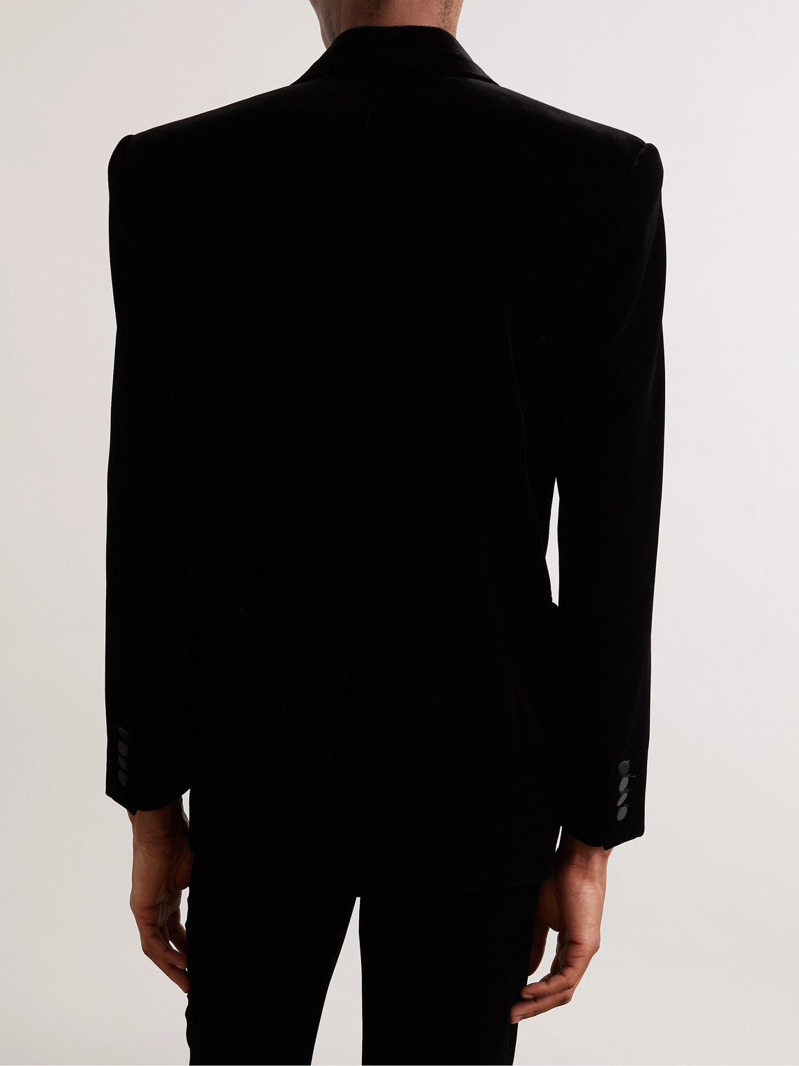 Shop Saint Laurent Double-breasted Velvet Suit Jacket In Black