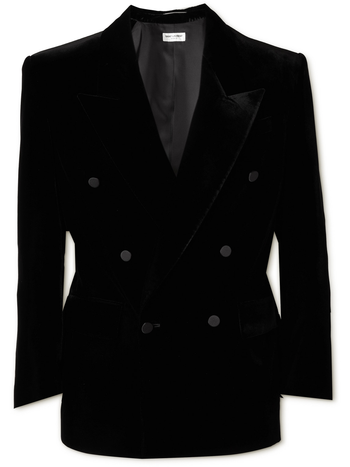 Saint Laurent Double-breasted Velvet Suit Jacket In Black