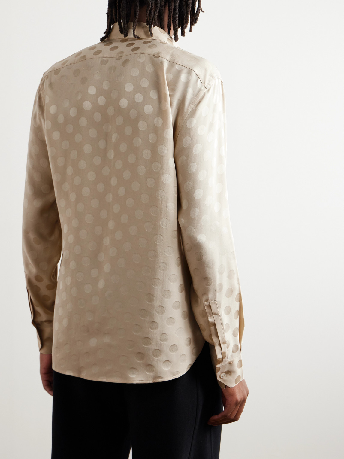 Shop Saint Laurent Polka-dot Silk-satin Jacquard Shirt In Neutrals