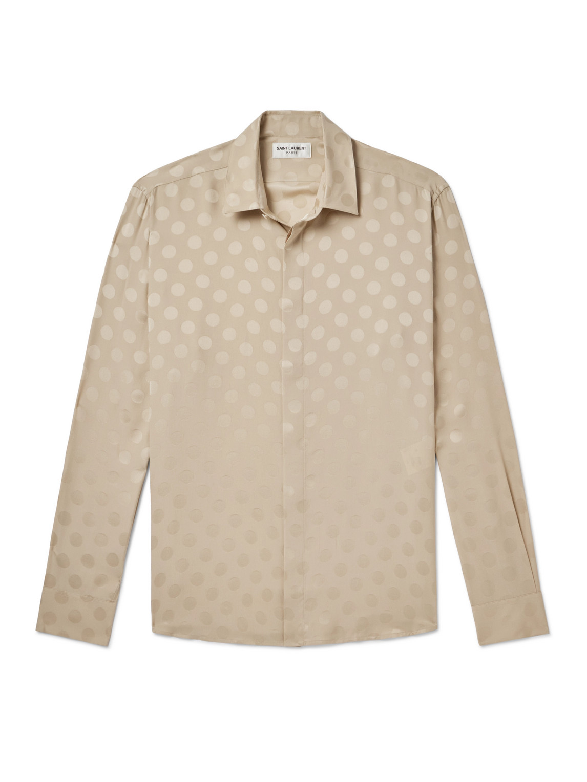 Saint Laurent Polka-dot Silk-satin Jacquard Shirt In Neutrals