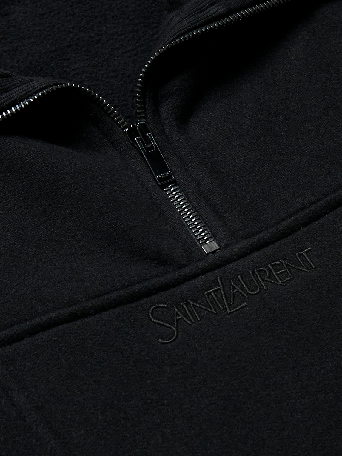 Shop Saint Laurent Logo-embroidered Cotton-jersey Half-zip Sweatshirt In Black
