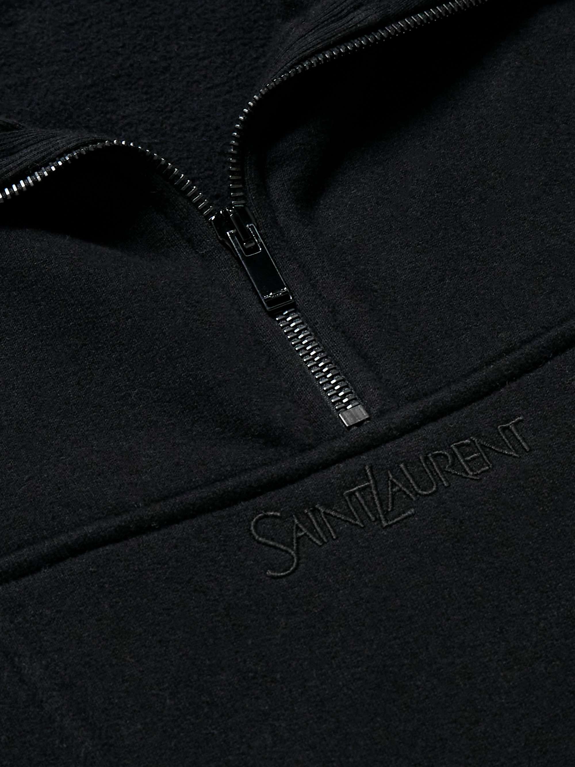 SAINT LAURENT Logo-Embroidered Cotton-Jersey Half-Zip SAINT LAURENT Logo-Embroidered Cotton-Jersey Half-Zip