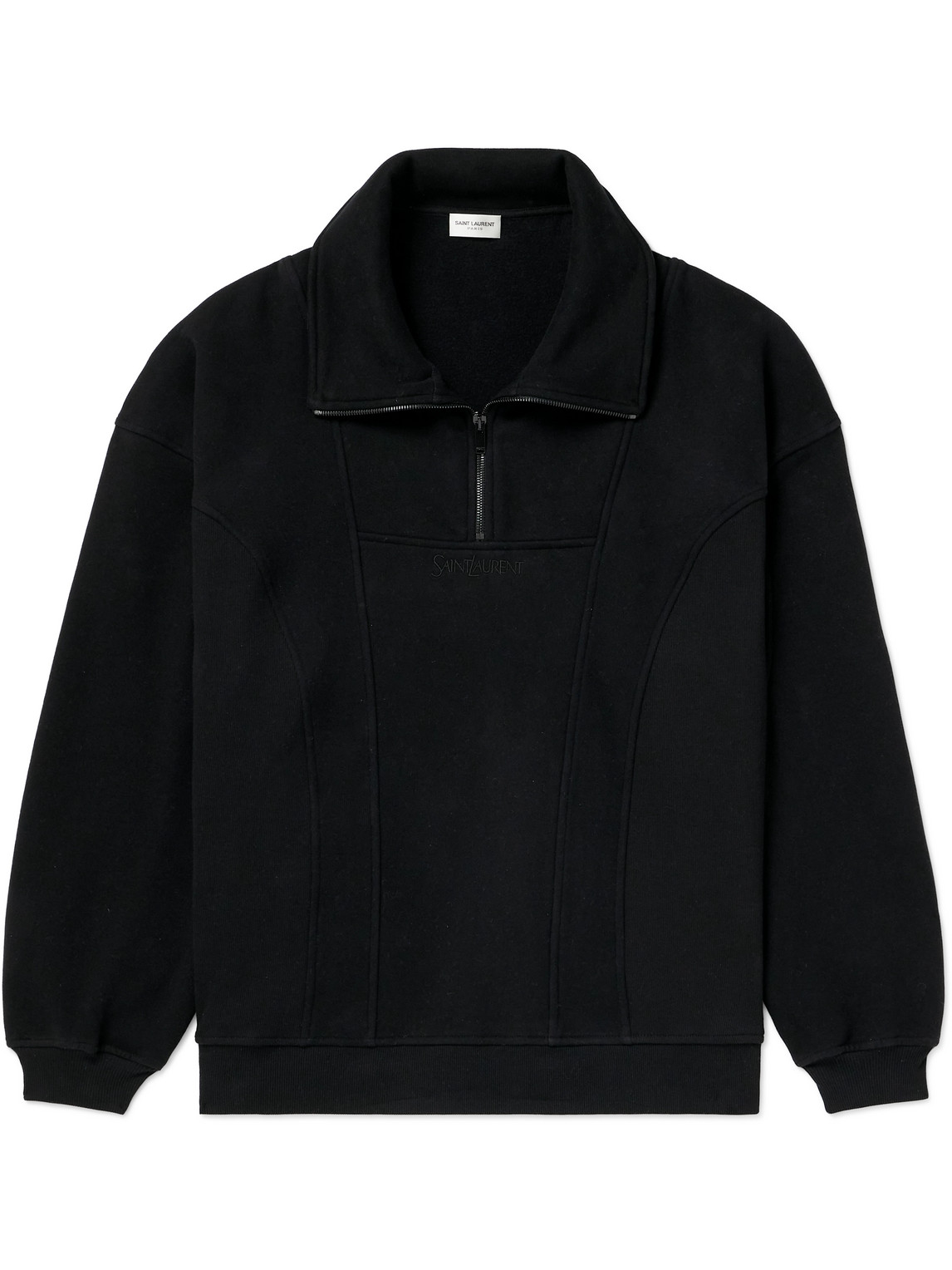 Saint Laurent High-neck Cotton-jersey Half-zip Sweatshirt In Black