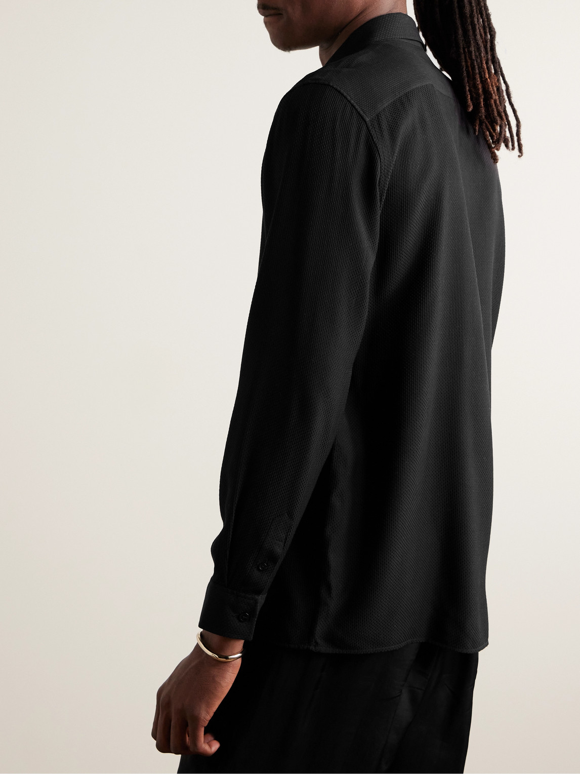 Shop Saint Laurent Polka-dot Jacquard Shirt In Black
