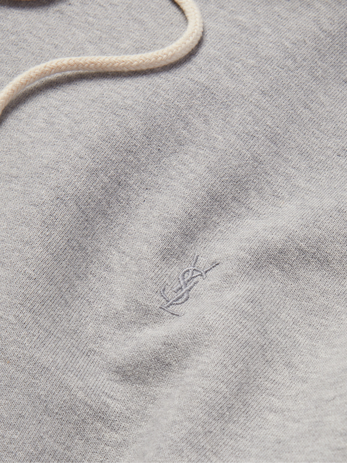 Shop Saint Laurent Logo-embroidered Cotton-jersey Hoodie In Gray