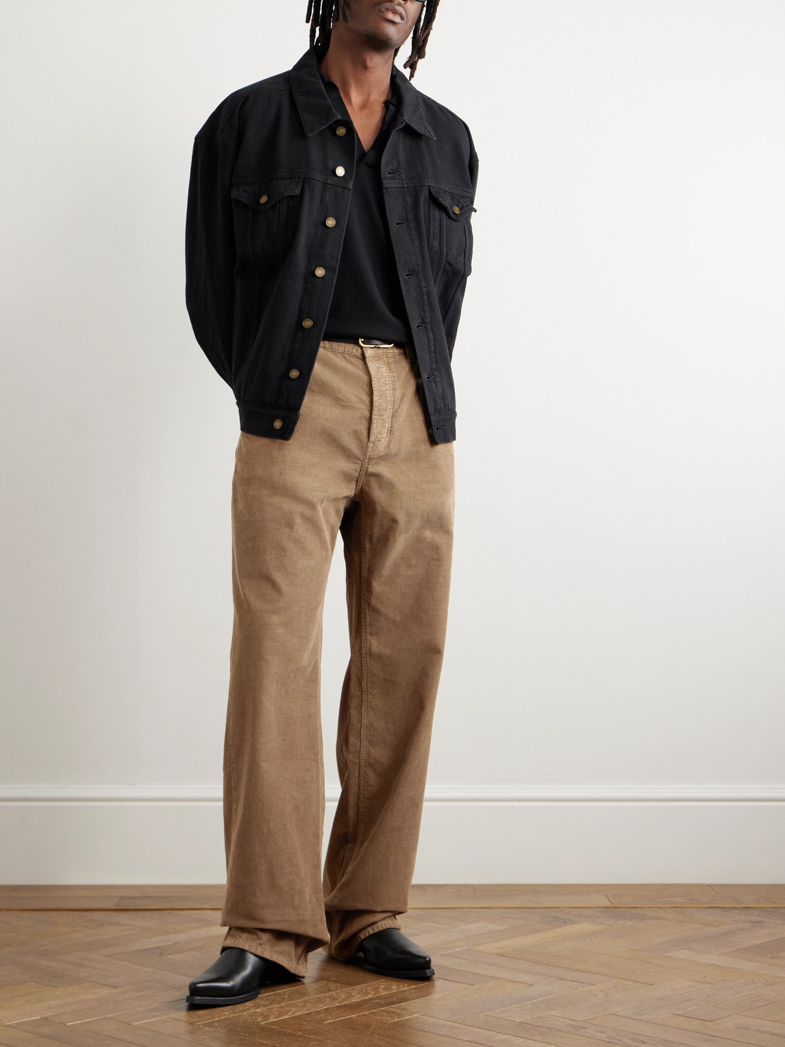 Shop Saint Laurent Straight-leg Cotton-corduroy Trousers In Brown
