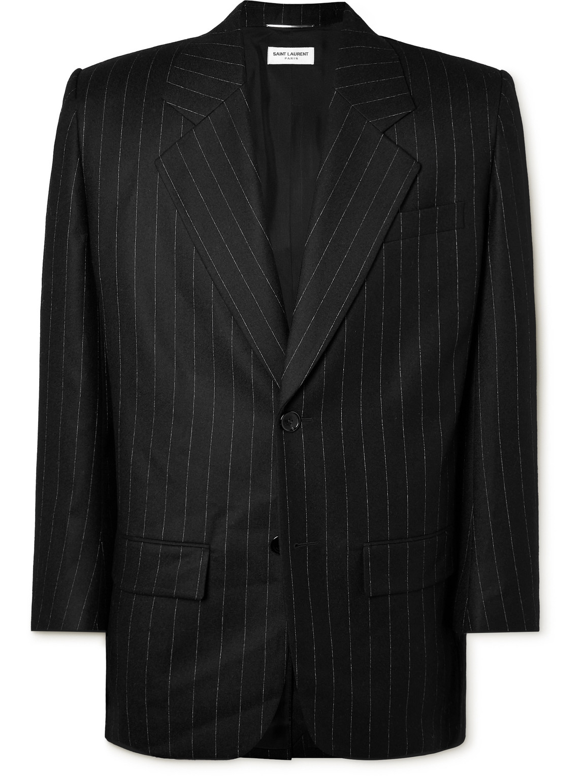 Saint Laurent Silk-trimmed Pinstriped Wool And Cotton-blend Blazer In Black
