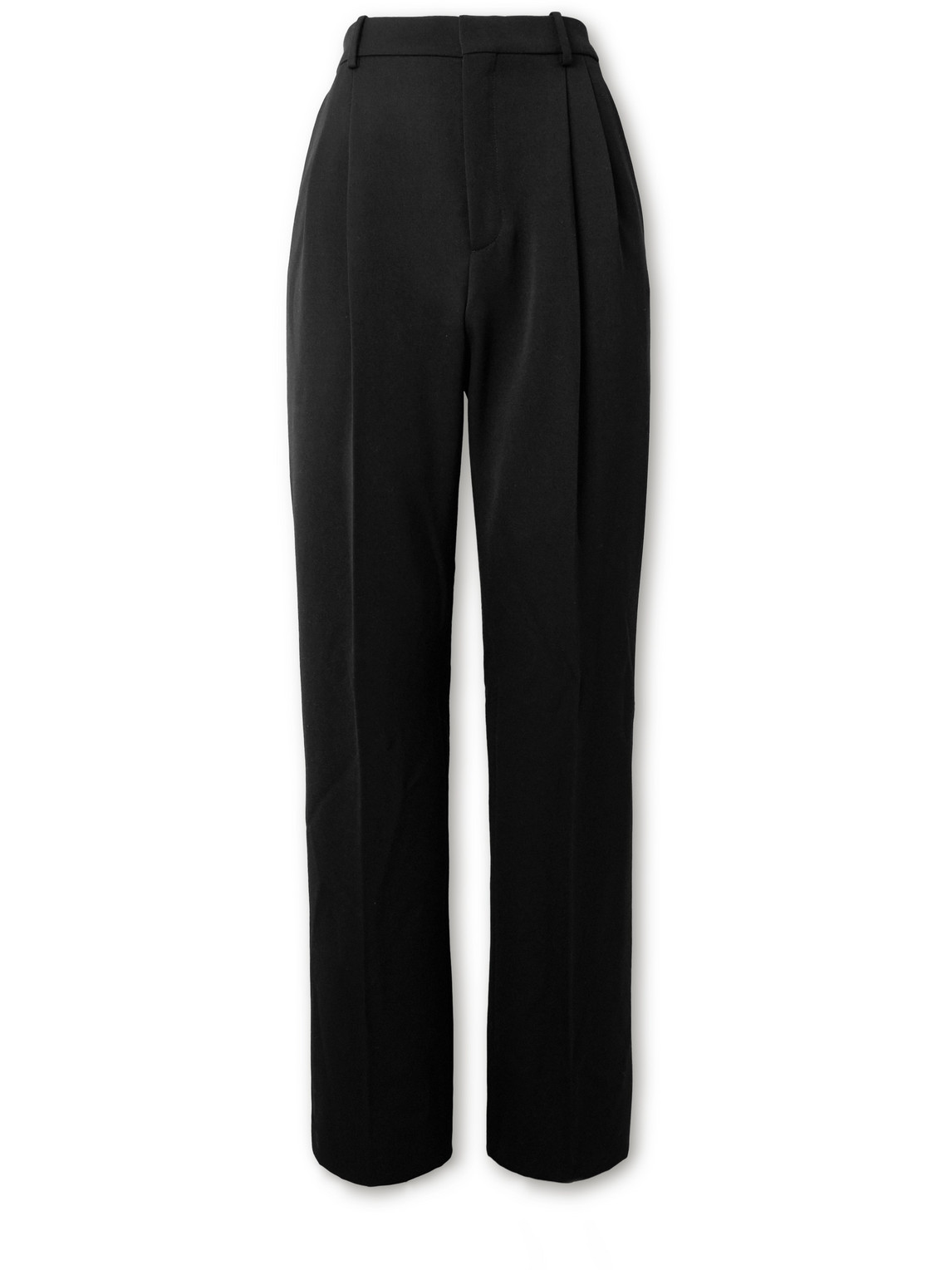 Saint Laurent Wide-leg Pleated Grain De Poudre Wool Trousers In Black