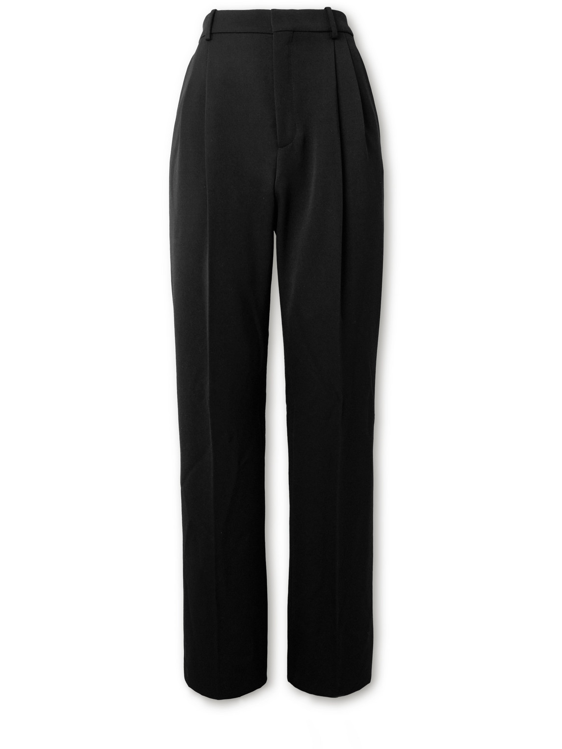 Wide-Leg Pleated Grain de Poudre Wool Trousers