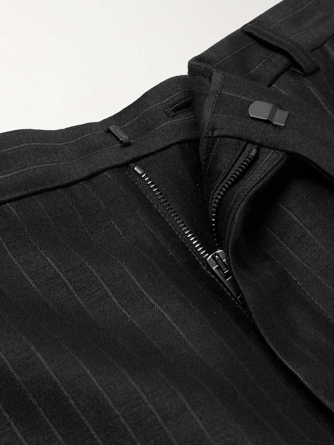 Shop Saint Laurent Straight-leg Pleated Pinstriped Wool And Silk-blend Suit Trousers In Black