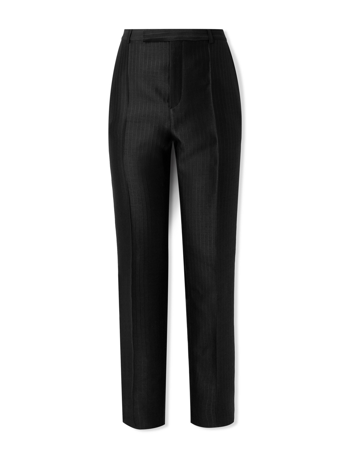Saint Laurent Straight-leg Pleated Pinstriped Wool And Silk-blend Suit Trousers In Black