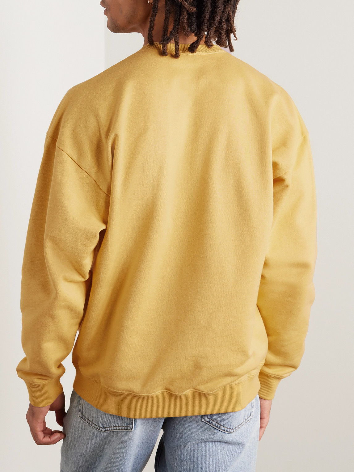 Shop Saint Laurent Logo-embroidered Cotton-jersey Sweatshirt In Yellow