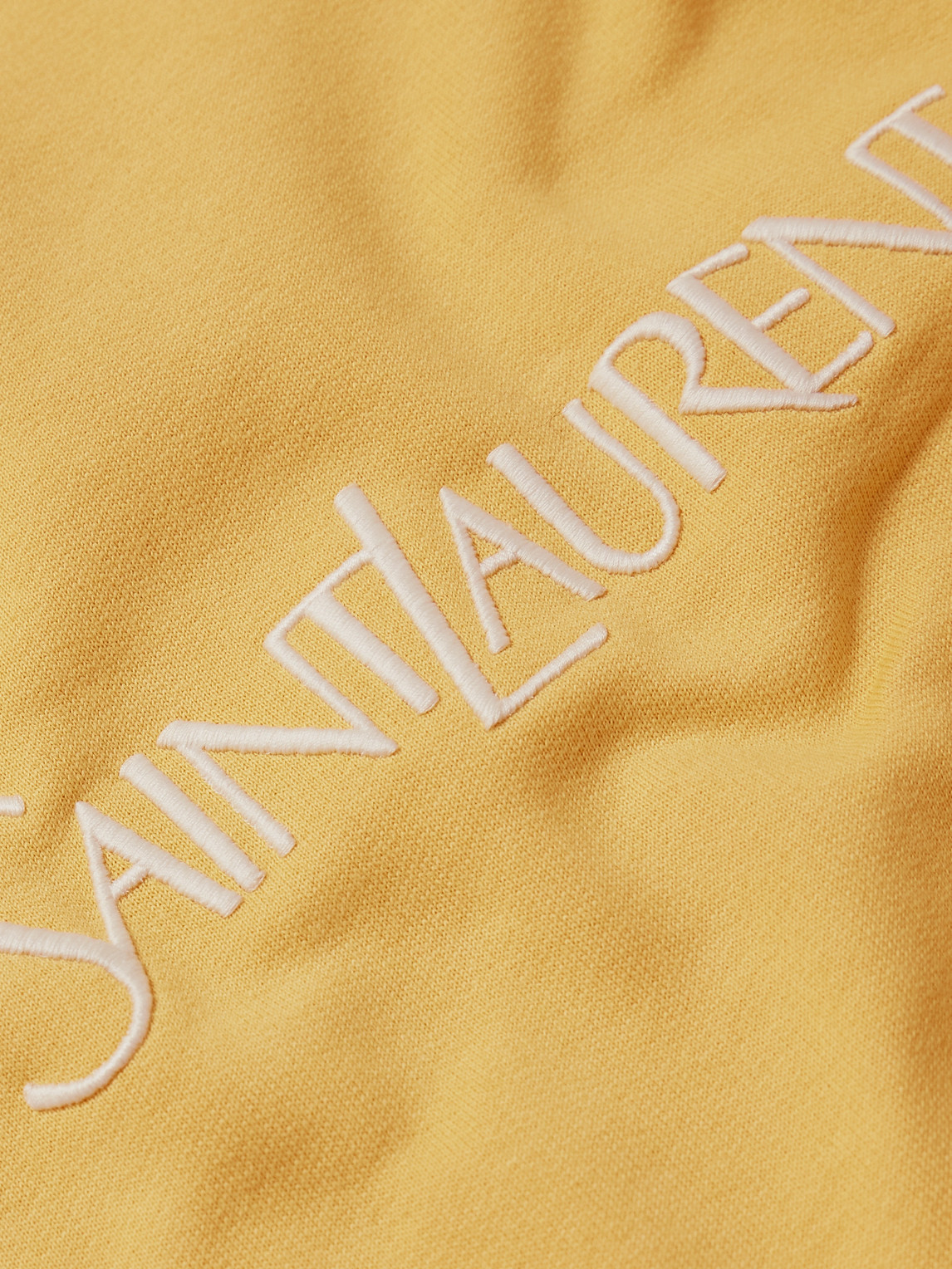 Shop Saint Laurent Logo-embroidered Cotton-jersey Sweatshirt In Yellow