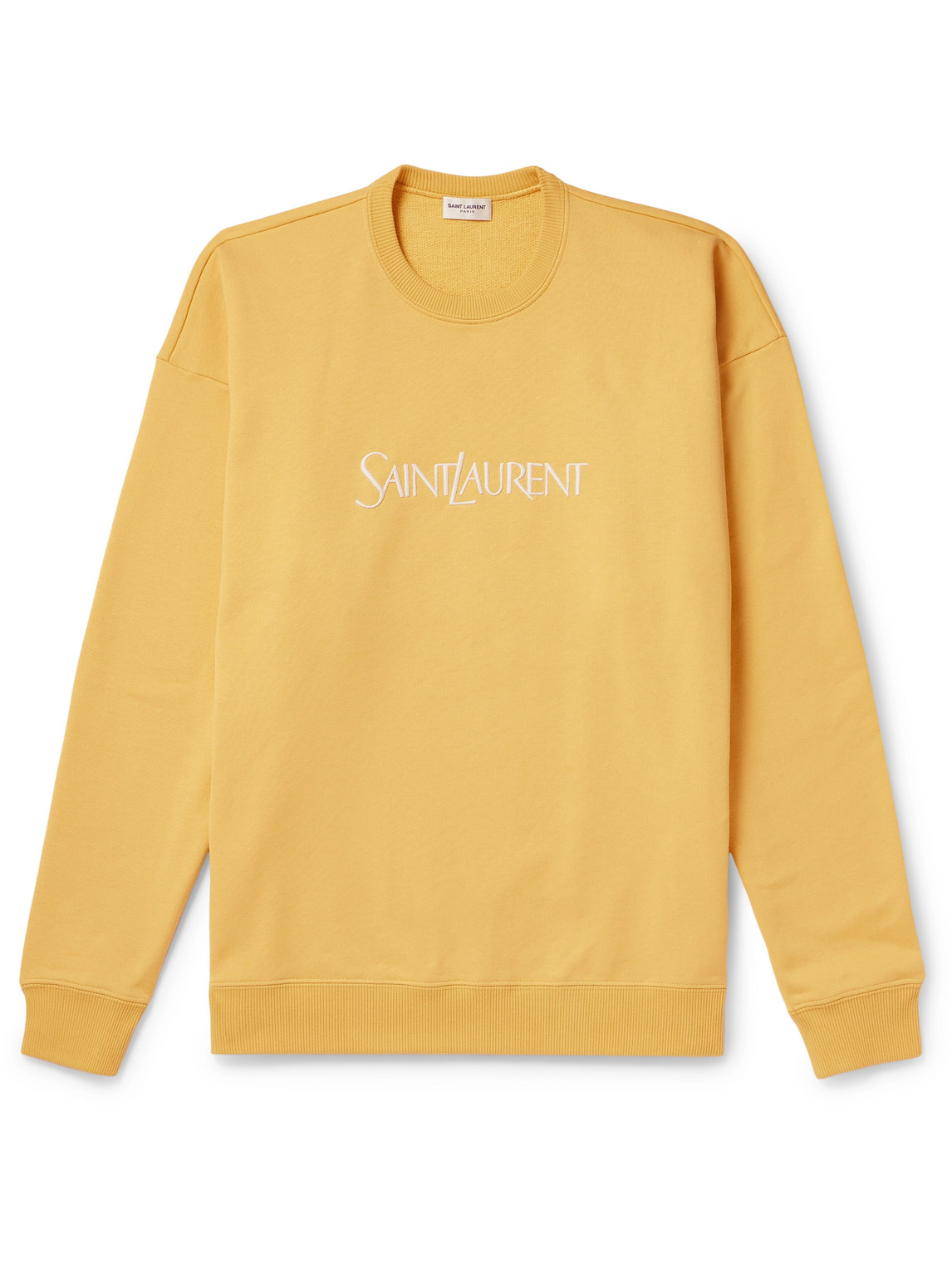 Shop Saint Laurent Logo-embroidered Cotton-jersey Sweatshirt In Yellow