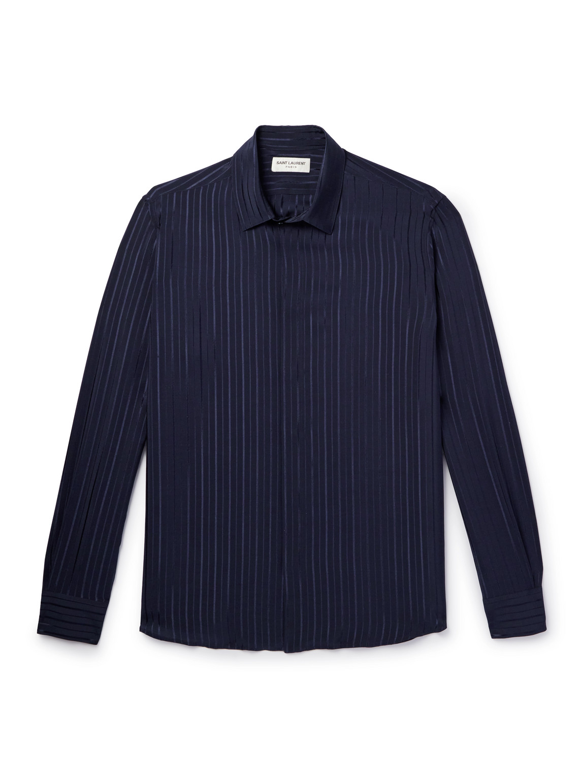 Shop Saint Laurent Striped Silk Shirt In Blue
