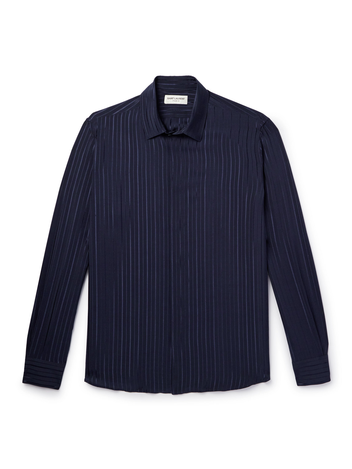 Saint Laurent Striped Silk Shirt In Blue