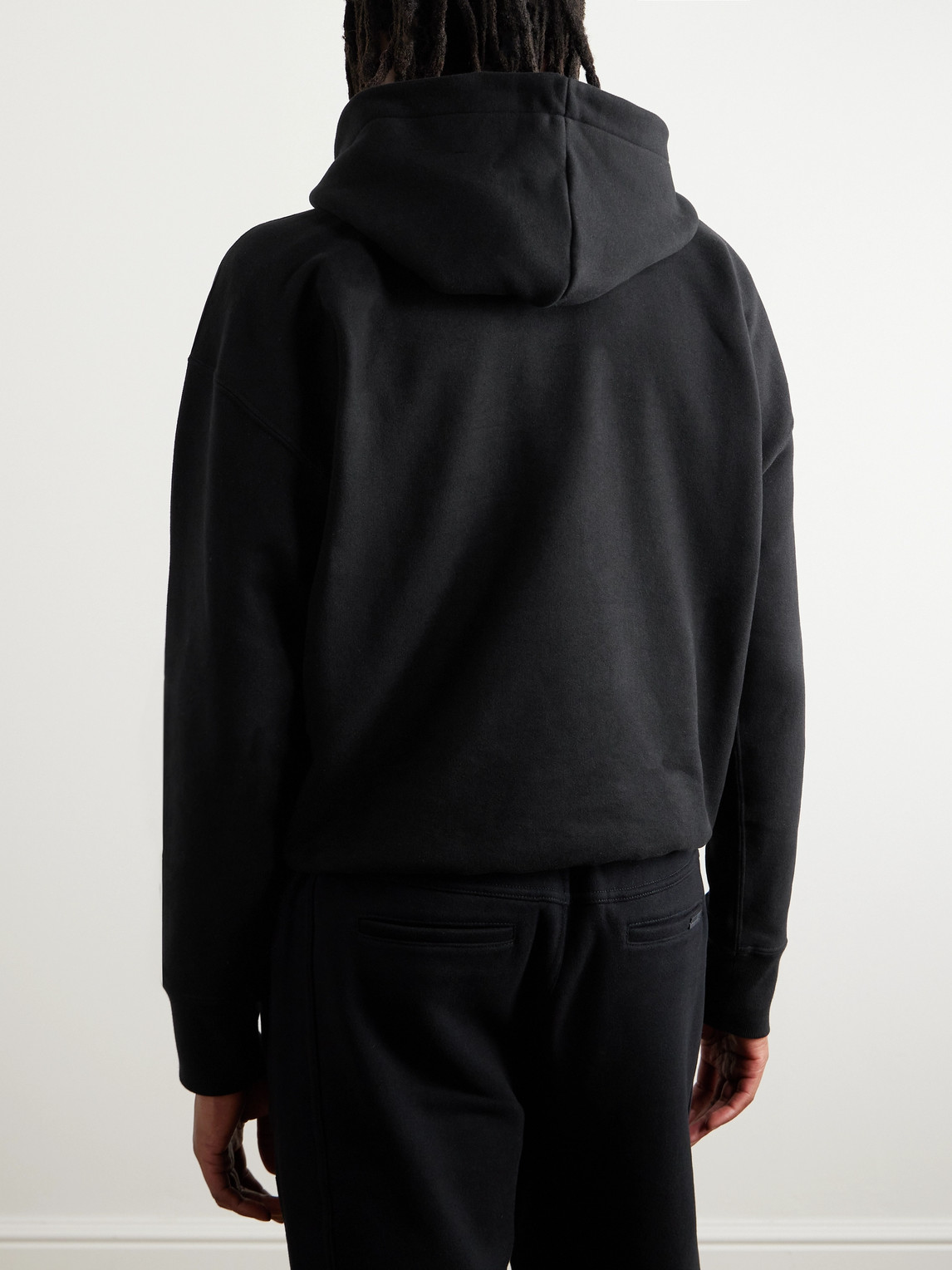 Shop Saint Laurent Logo-embroidered Cotton-jersey Hoodie In Black