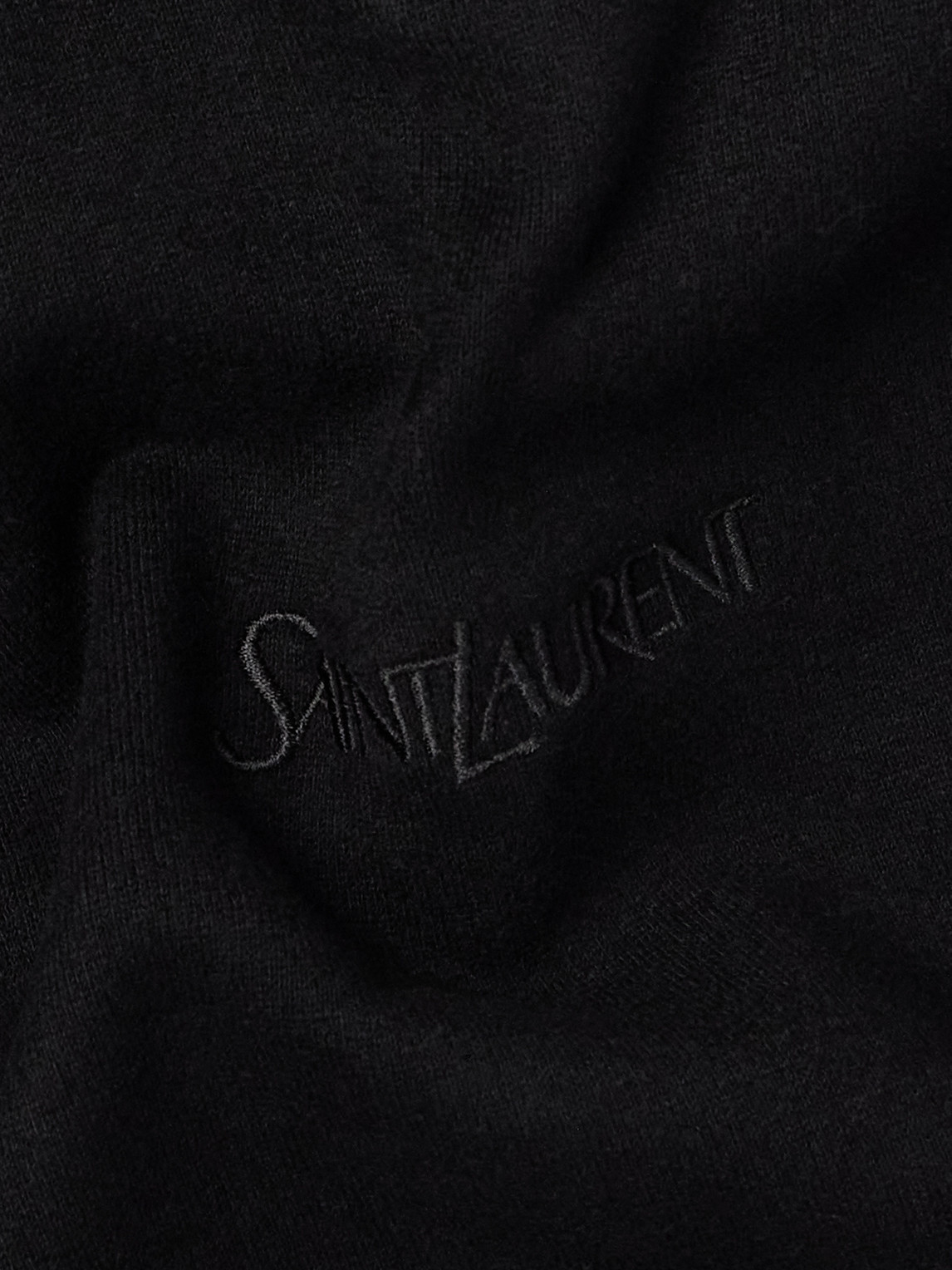 Shop Saint Laurent Logo-embroidered Cotton-jersey Hoodie In Black