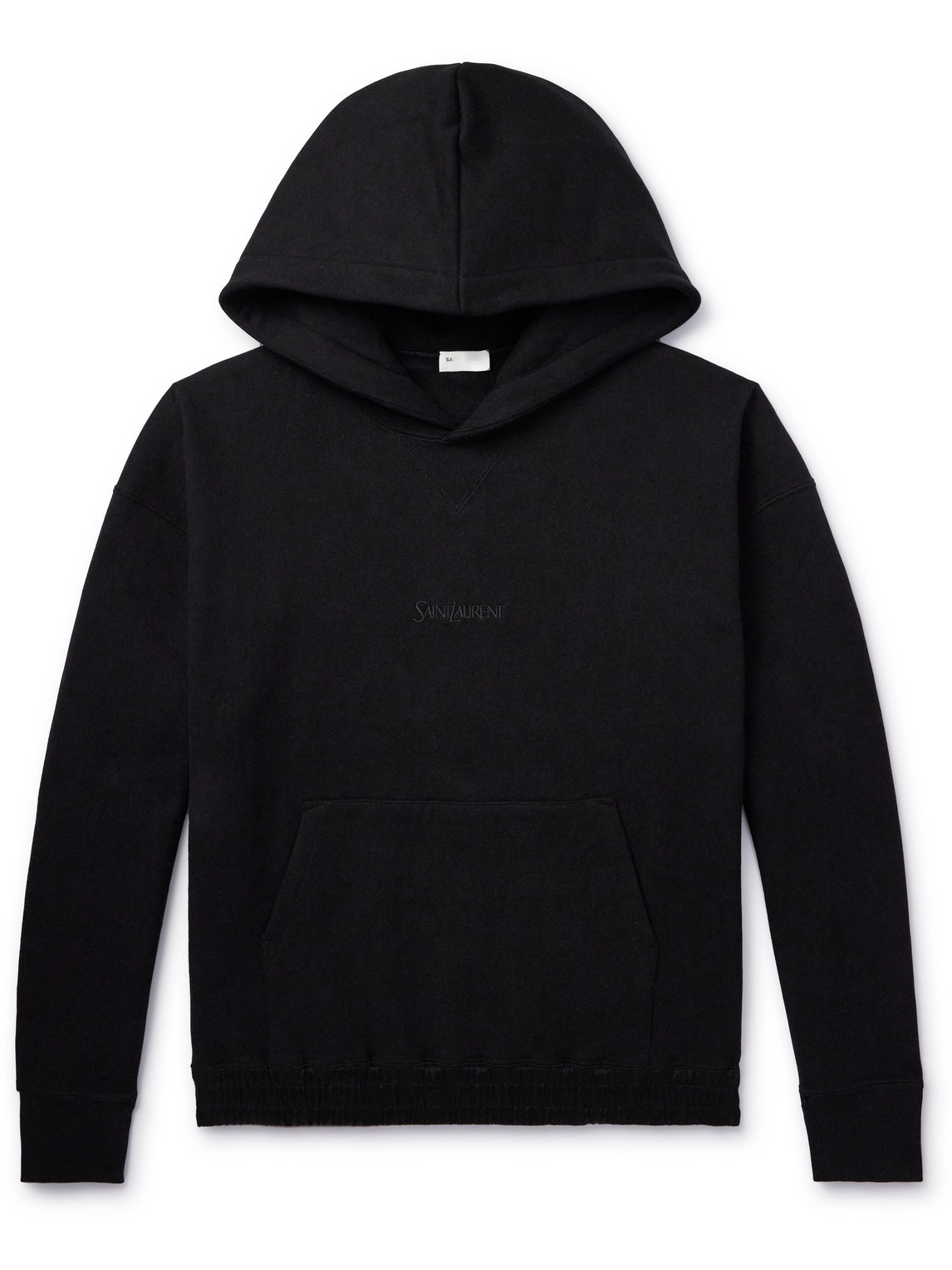 Shop Saint Laurent Logo-embroidered Cotton-jersey Hoodie In Black