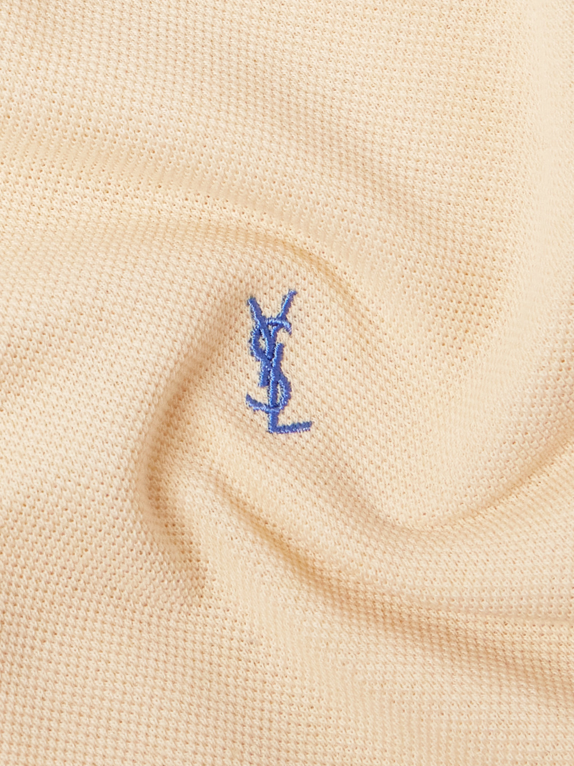 Shop Saint Laurent Logo-embroidered Cotton-piqué T-shirt In Yellow