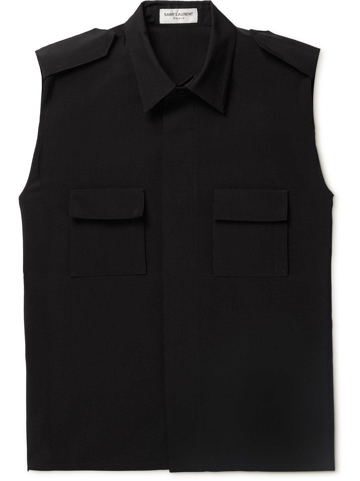 Saint Laurent Men Saharienne Sleeveless Shirt In Black