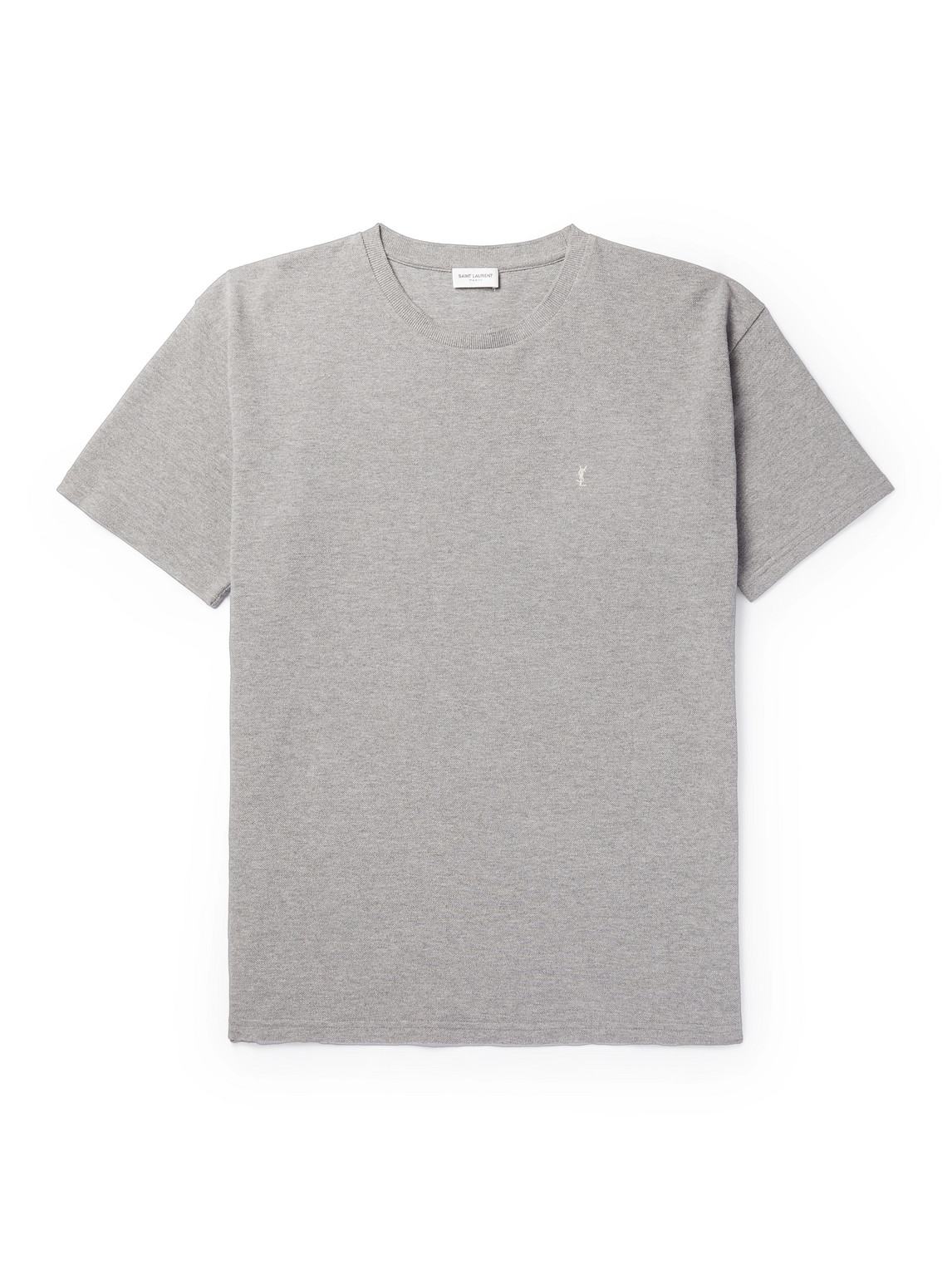 Shop Saint Laurent Logo-embroidered Cotton-blend Piqué T-shirt In Gray