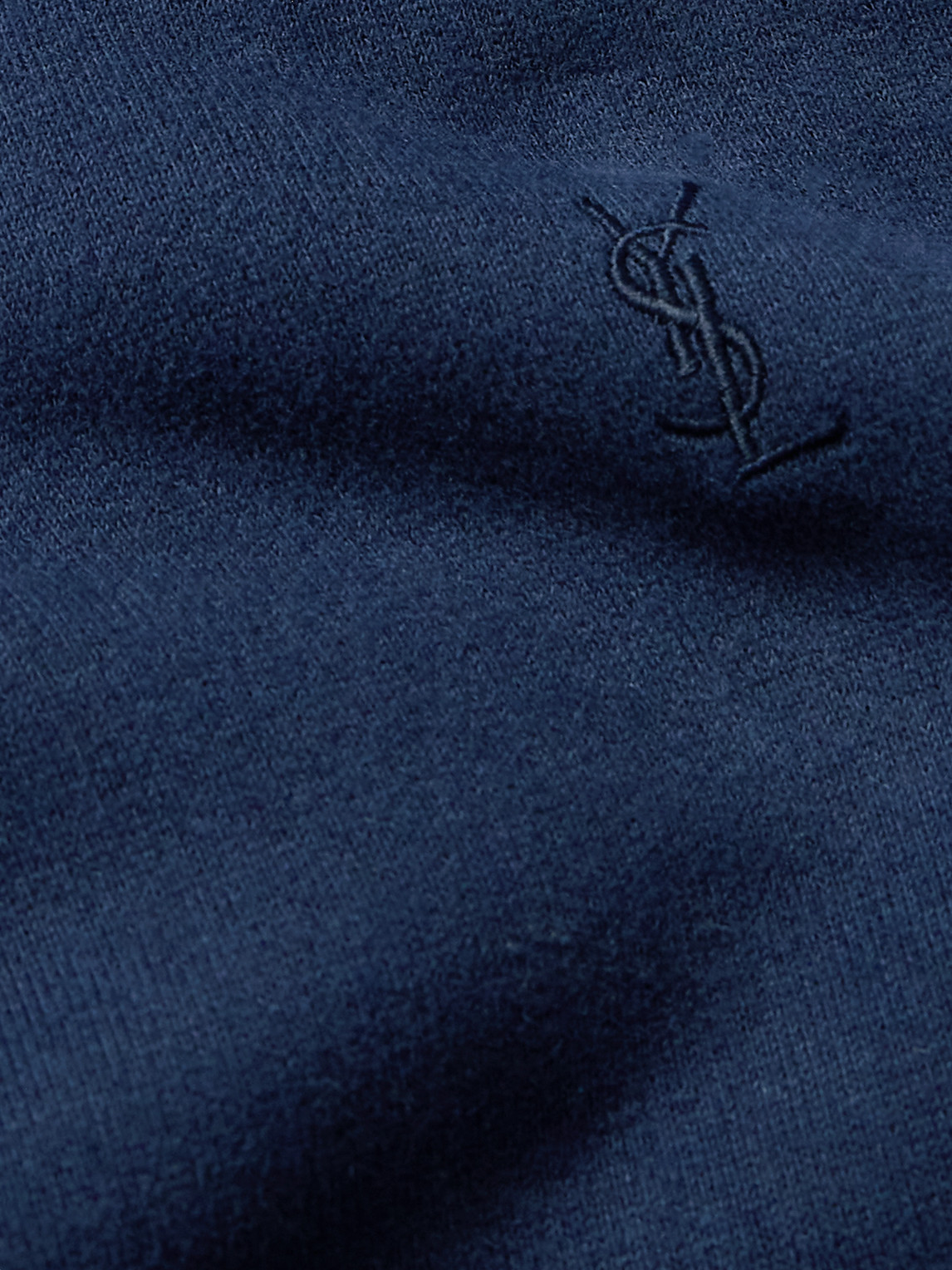 Shop Saint Laurent Logo-embroidered Cotton-jersey Hoodie In Blue