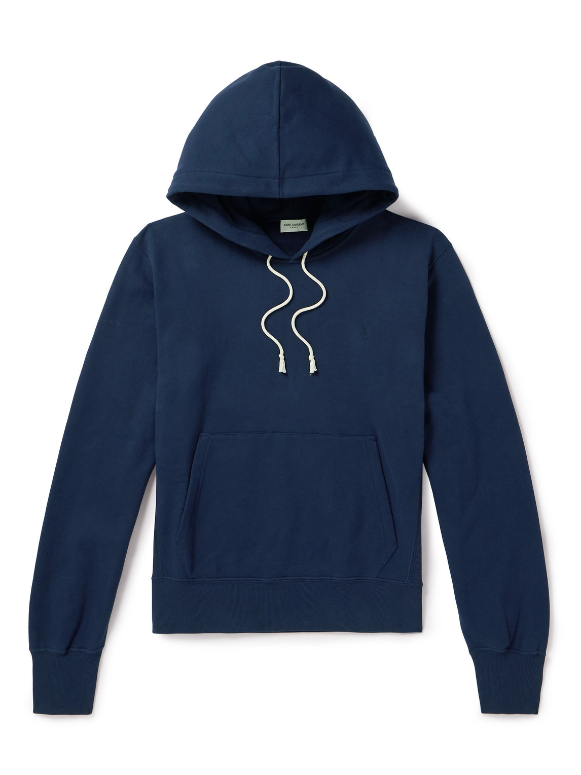 Saint Laurent Logo-embroidered Cotton-jersey Hoodie In Blue