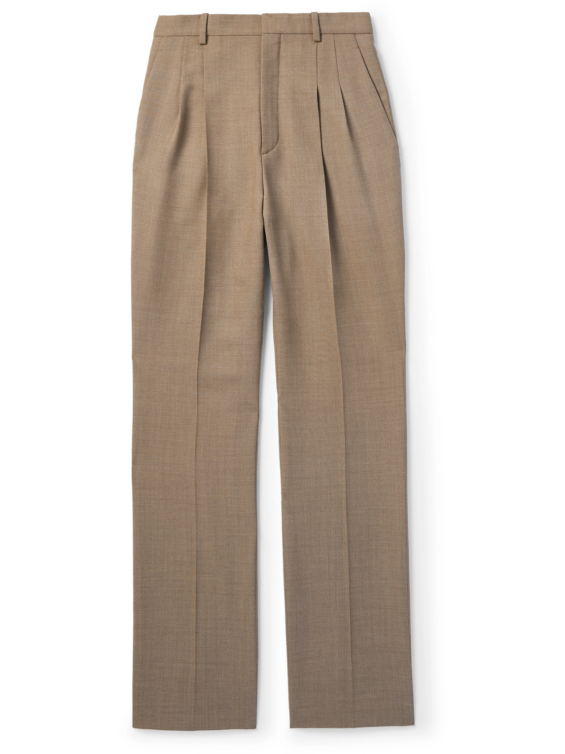 Saint Laurent Straight-leg Pleated Wool Suit Trousers In Brown
