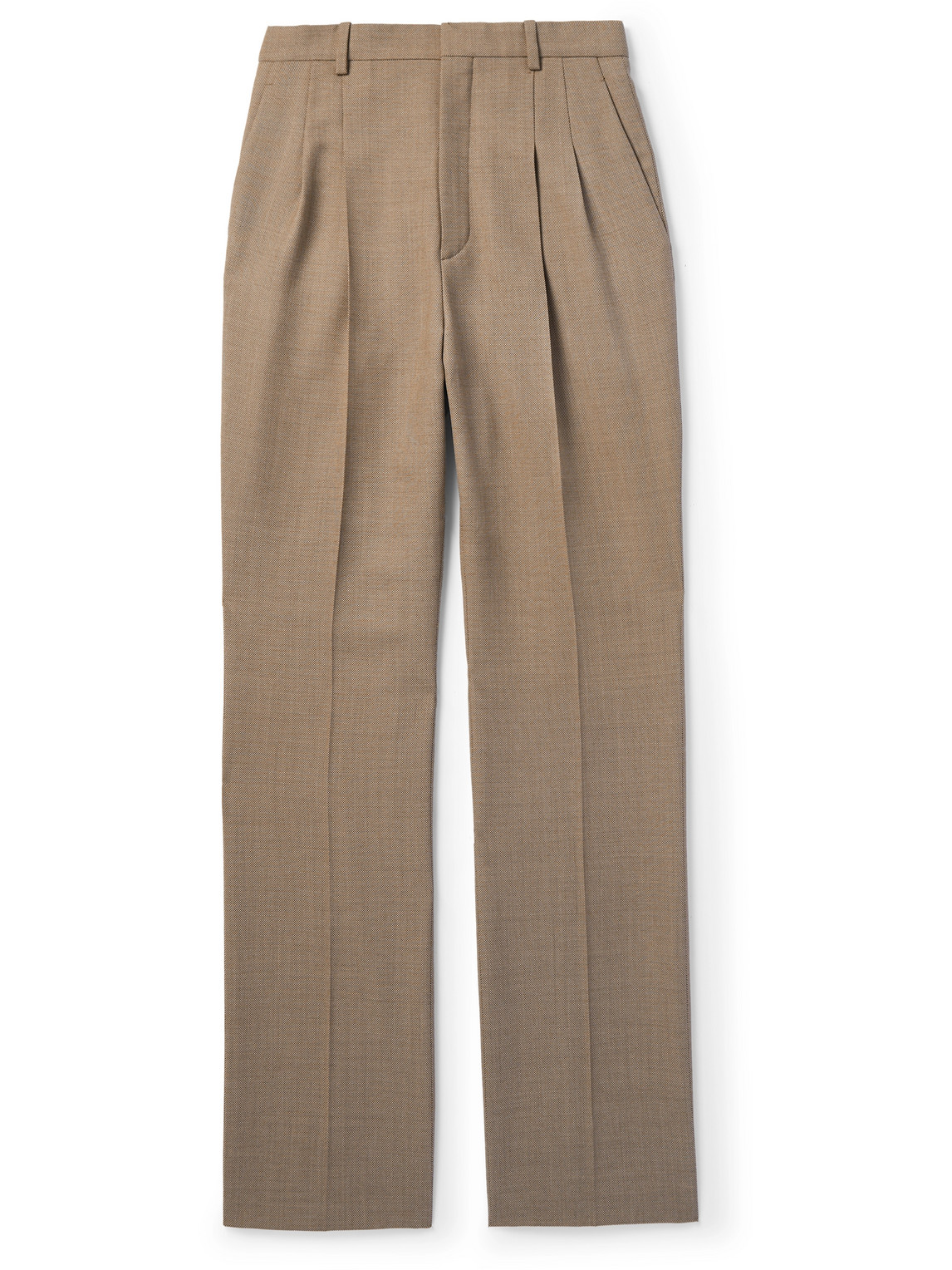 Saint Laurent Straight-leg Pleated Wool Suit Trousers In Brown | ModeSens
