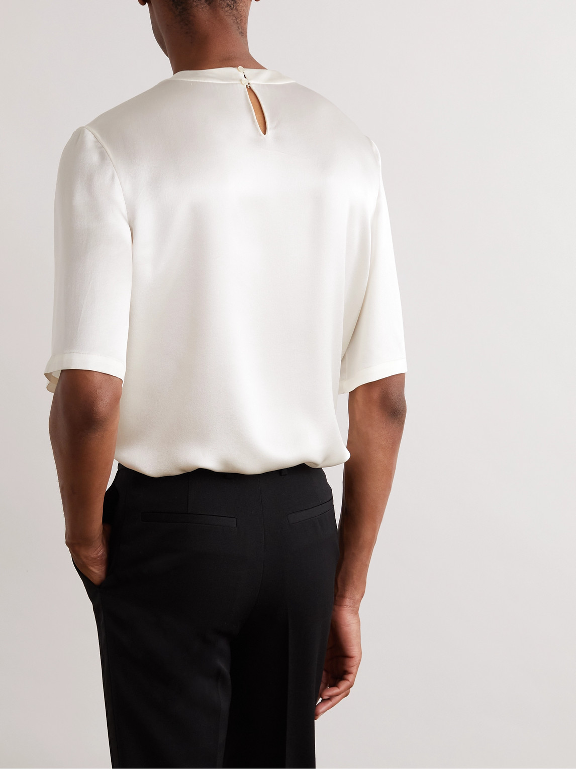Shop Saint Laurent Silk-satin T-shirt In White