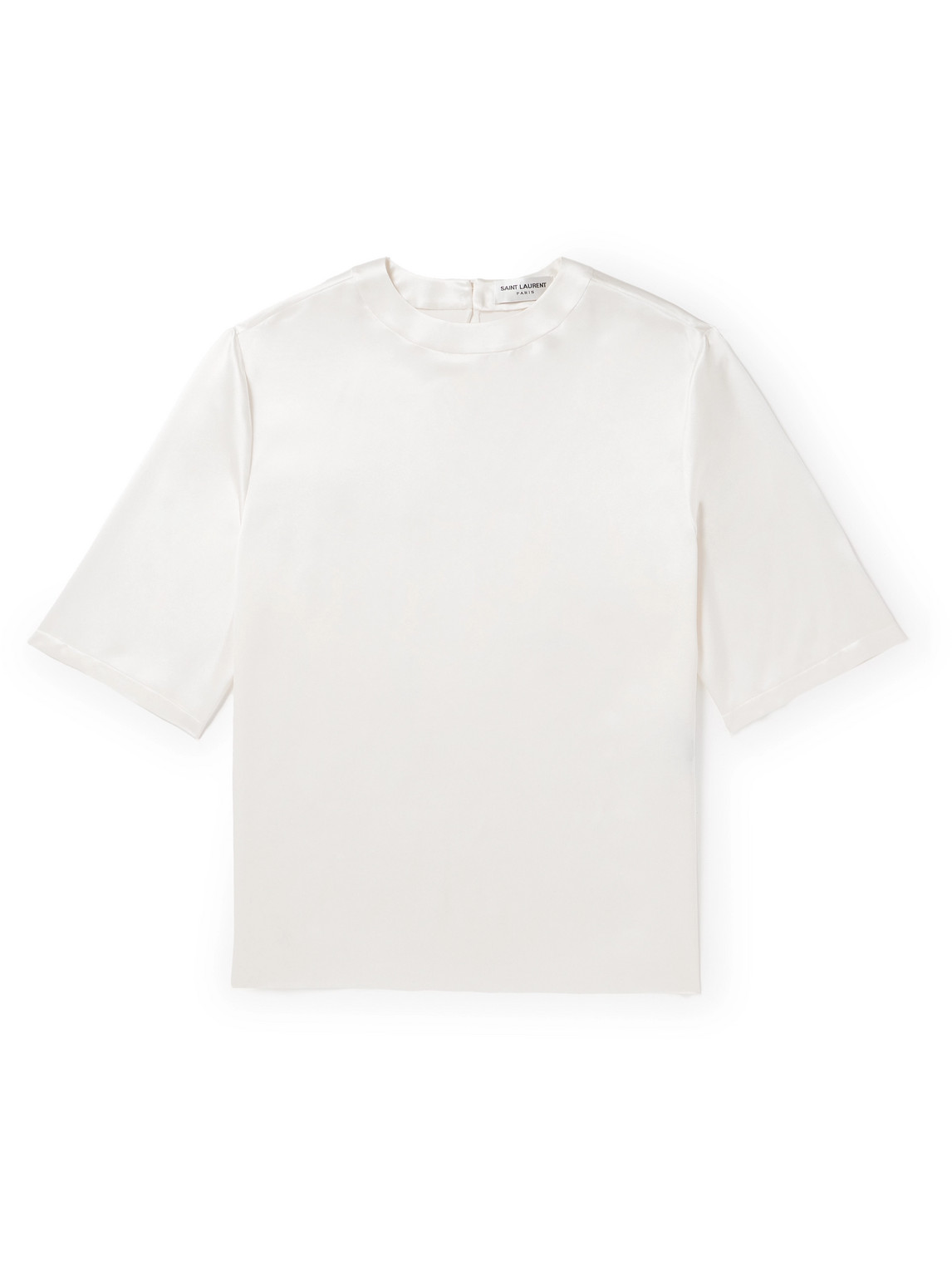 Shop Saint Laurent Silk-satin T-shirt In White