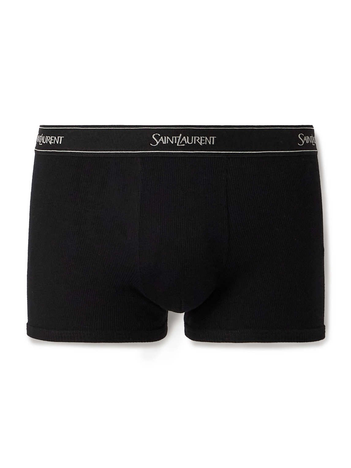 Shop Saint Laurent Ribbed Cotton-jersey Boxer Briefs In Black
