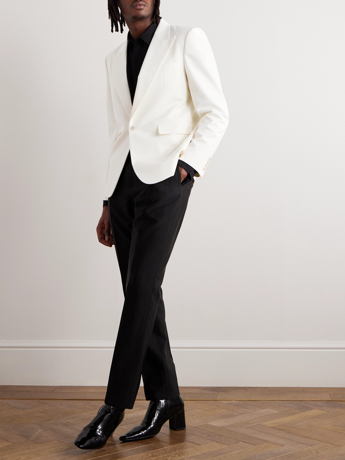 Shop Saint Laurent Wool-gabardine Blazer In White