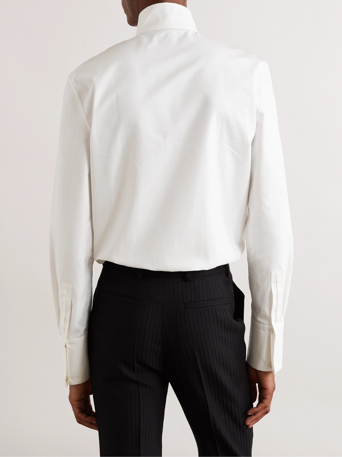 Shop Saint Laurent Grandad-collar Bib-front Cotton-poplin Tuxedo Shirt In White