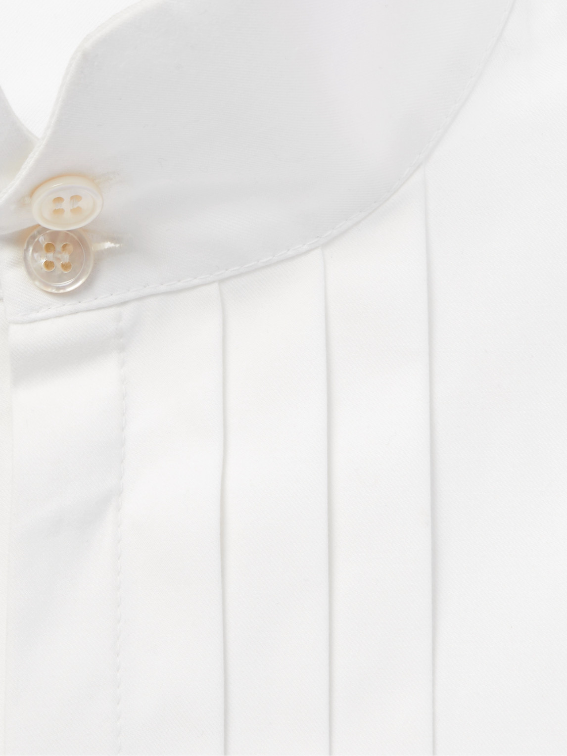 SAINT LAURENT GRANDAD-COLLAR BIB-FRONT COTTON-POPLIN TUXEDO SHIRT