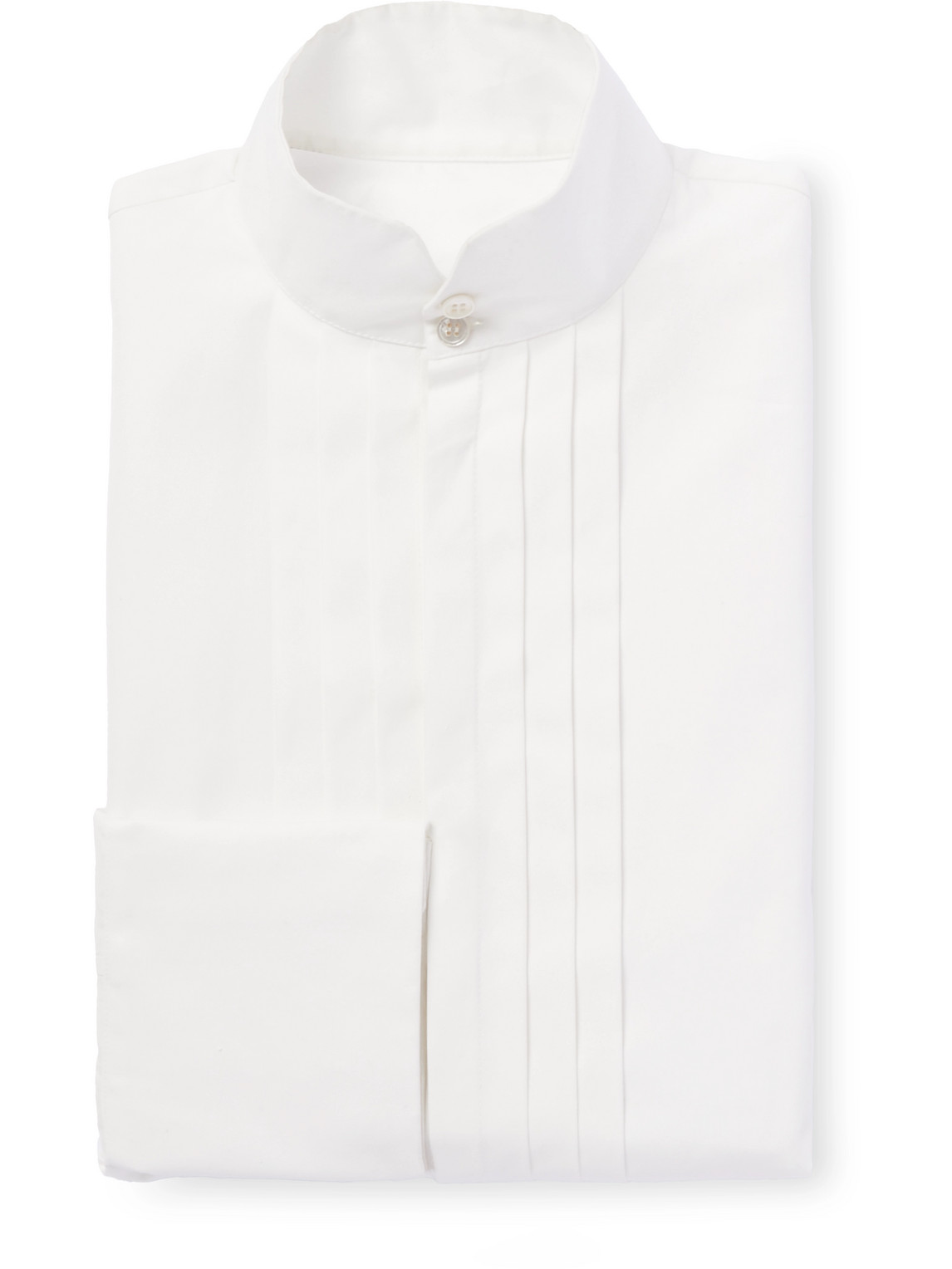 SAINT LAURENT GRANDAD-COLLAR BIB-FRONT COTTON-POPLIN TUXEDO SHIRT