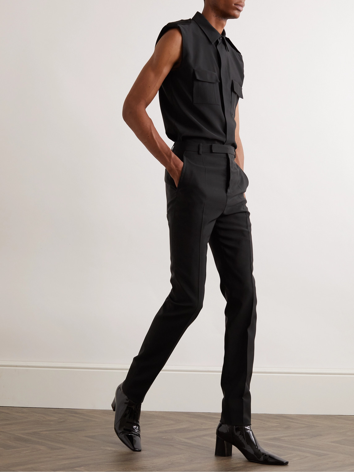 Shop Saint Laurent Slim-fit Faille Trousers In Black