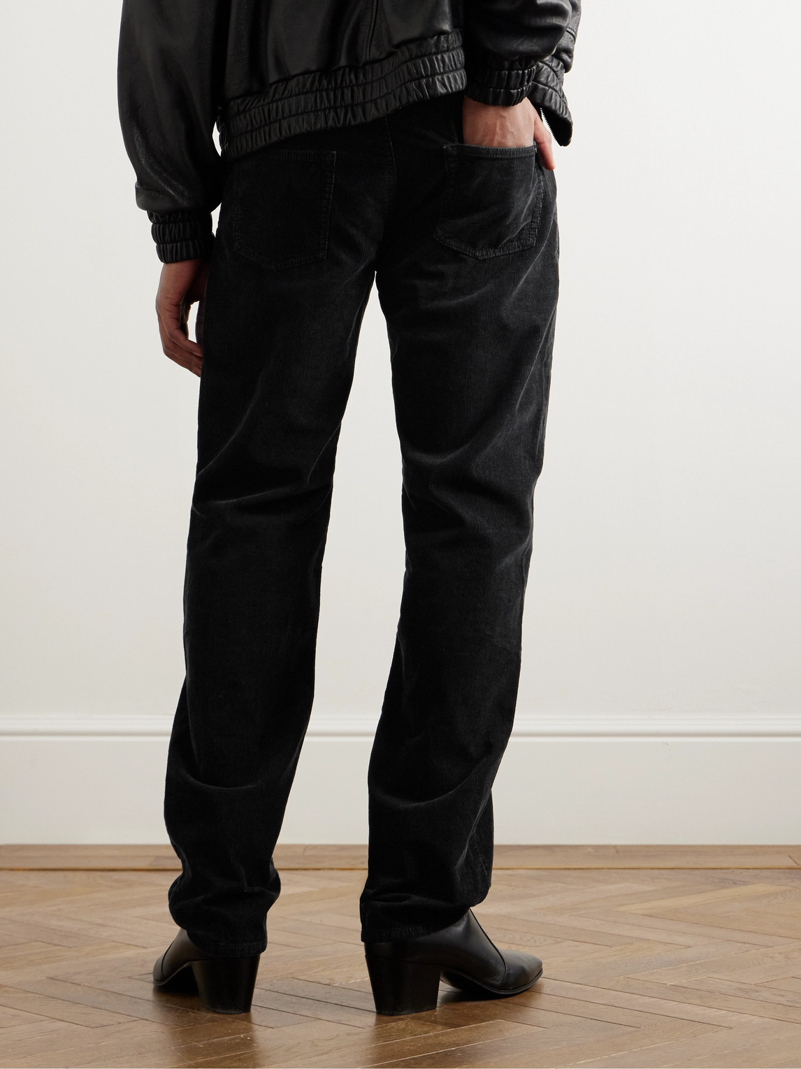 Shop Saint Laurent Straight-leg Cotton-corduroy Trousers In Black