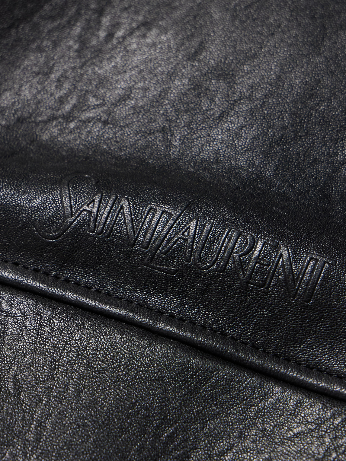 Shop Saint Laurent Logo-embossed Textured-leather Hoodie In Black