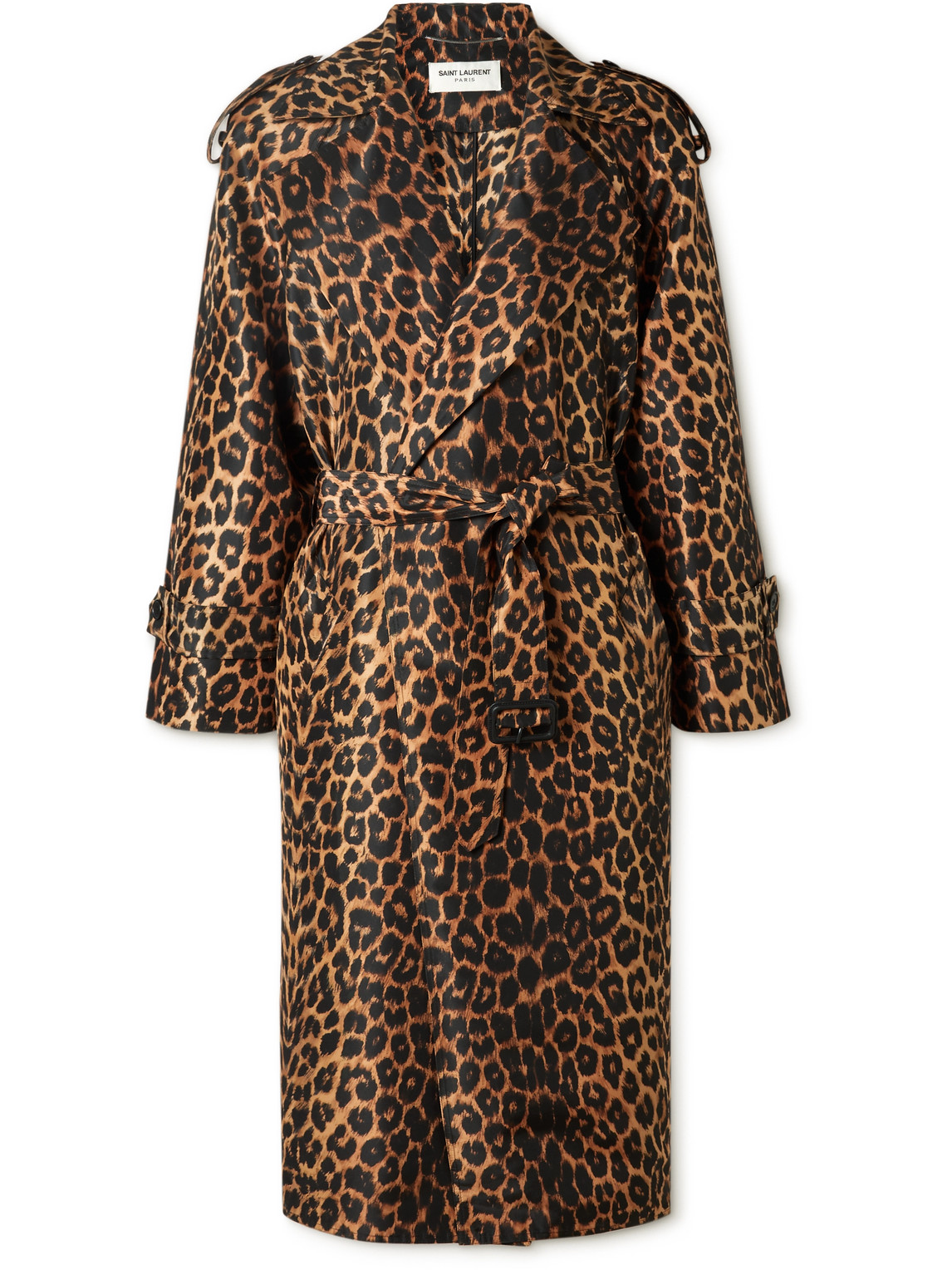 Shop Saint Laurent Leopard-print Silk-voile Trench Coat In Brown