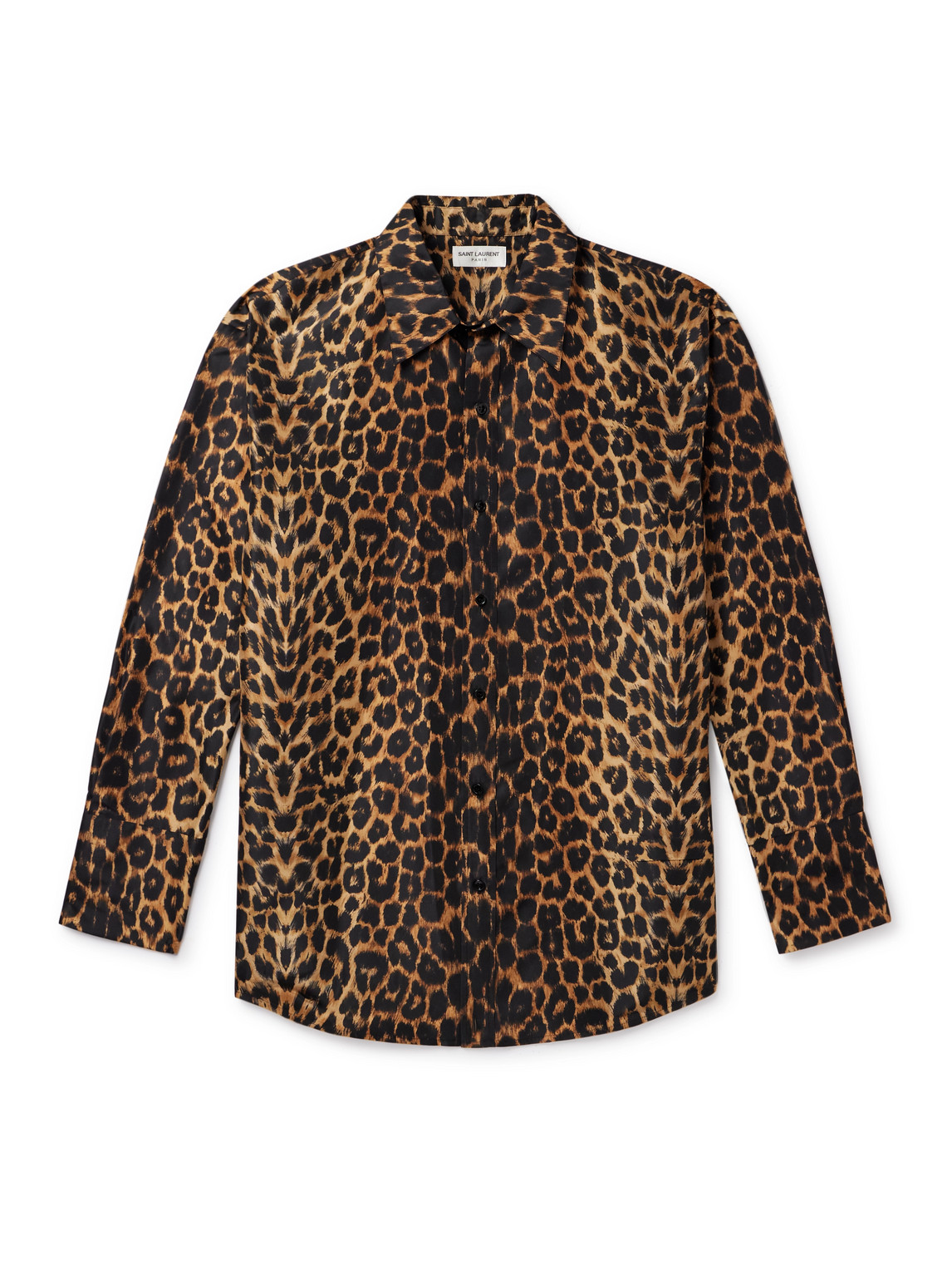 Saint Laurent Leopard-print Silk Shirt In Brown