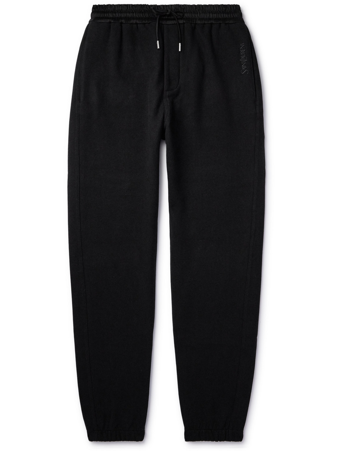 Saint Laurent Logo-embroidered Organic Cotton-jersey Sweatpants In Black
