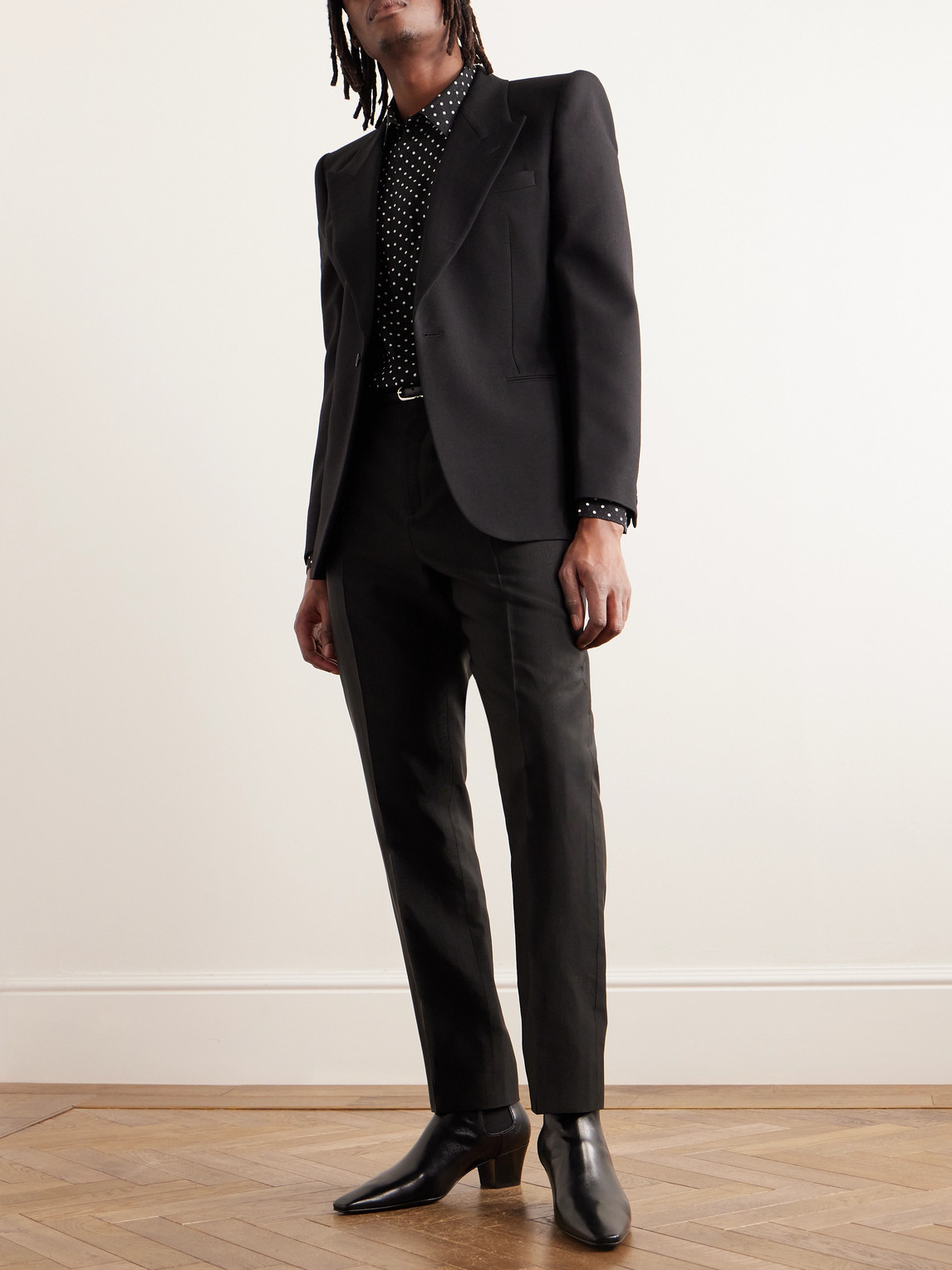 Shop Saint Laurent Polka-dot Silk-jacquard Shirt In Black