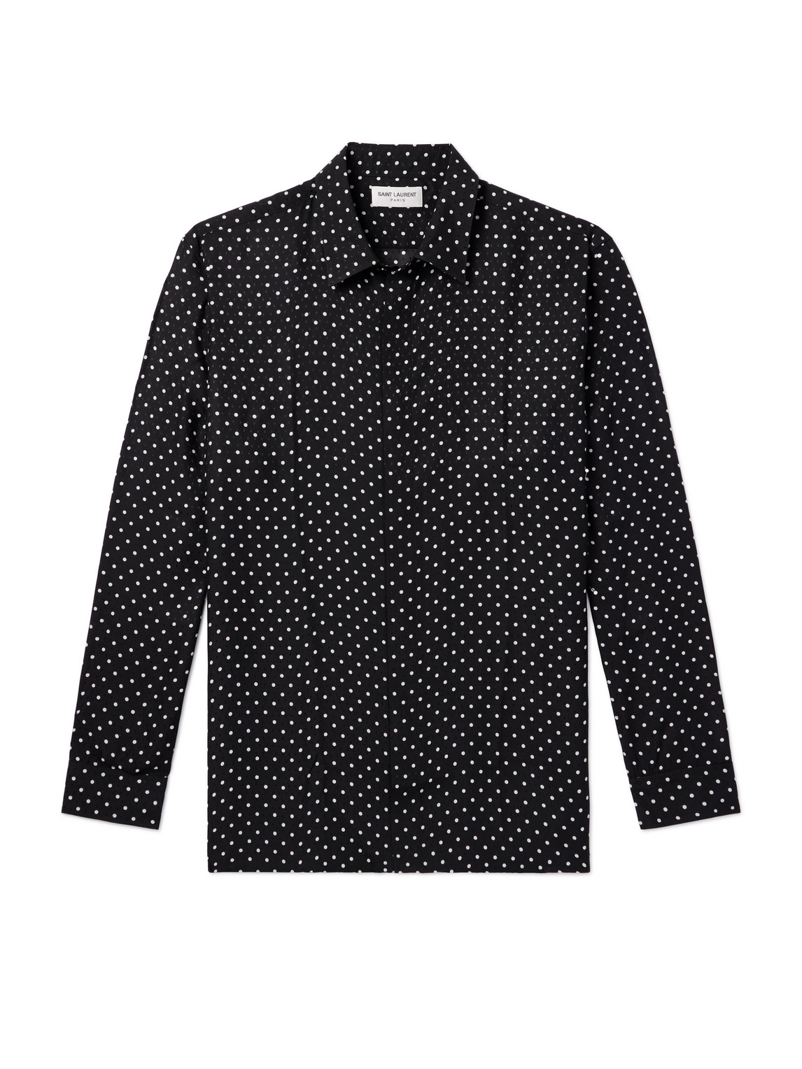 Saint Laurent Shirt In Dotted Shiny And Matte Silk In Black
