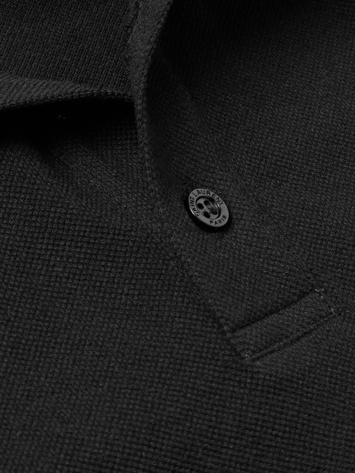Shop Saint Laurent Sleeveless Cotton-blend Piqué Polo Shirt In Black