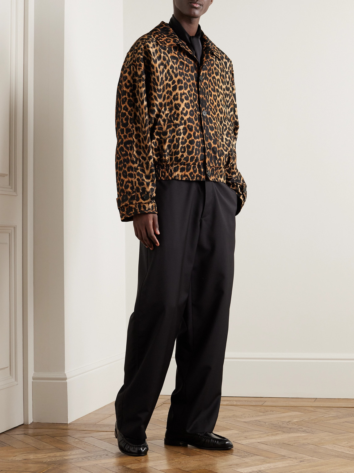 Shop Saint Laurent Leopard-print Silk-satin Jacket In Brown